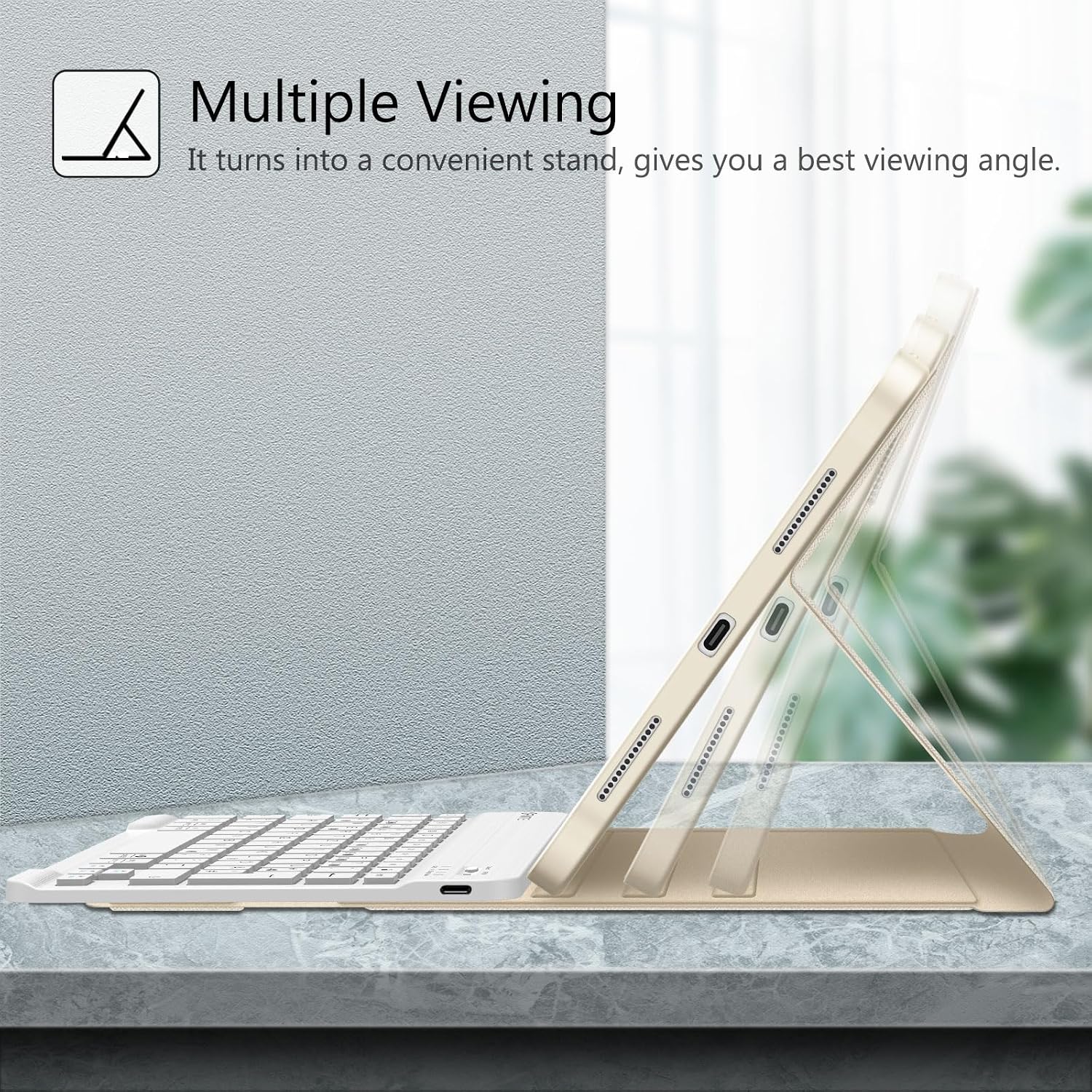 Detalle 2 de FINTIE Hülle mit abnehmbarer Tastatur für iPad (A16) 11/10.9 Generation 2025/2022 – QWERTZ, magnetisch, Champagner