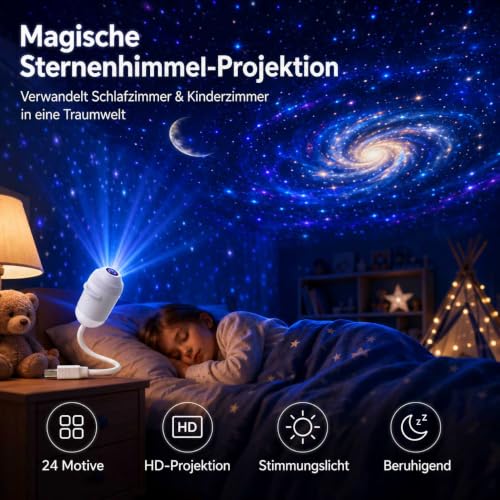 Thumbnail 6 de Lwloltio HD Smart Dynamic 5D Galaxy Projektor – 24 Filme, USB, 360° Verstellbar
