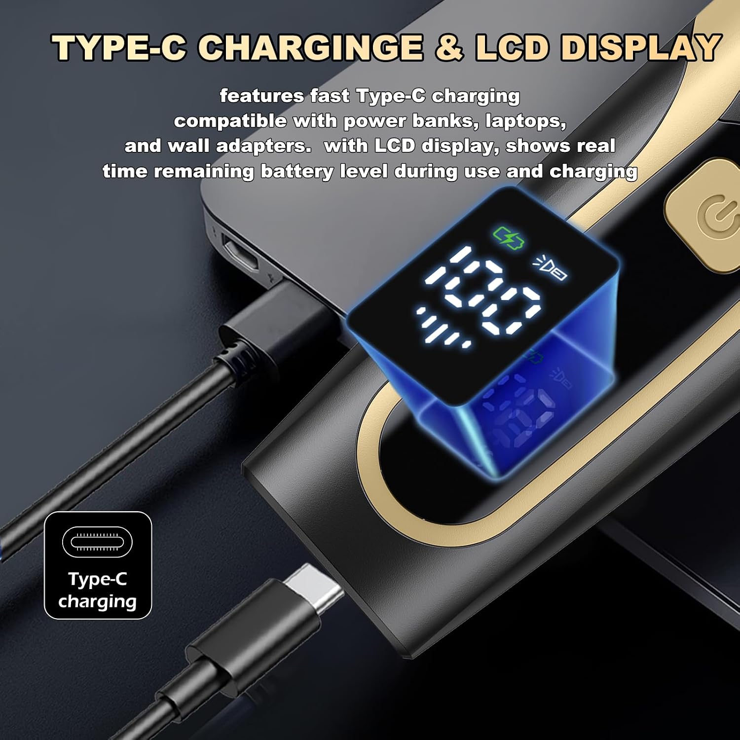 Detalle de Vacuum Beard Trimmer for Men with USB‑C charging and LCD display
