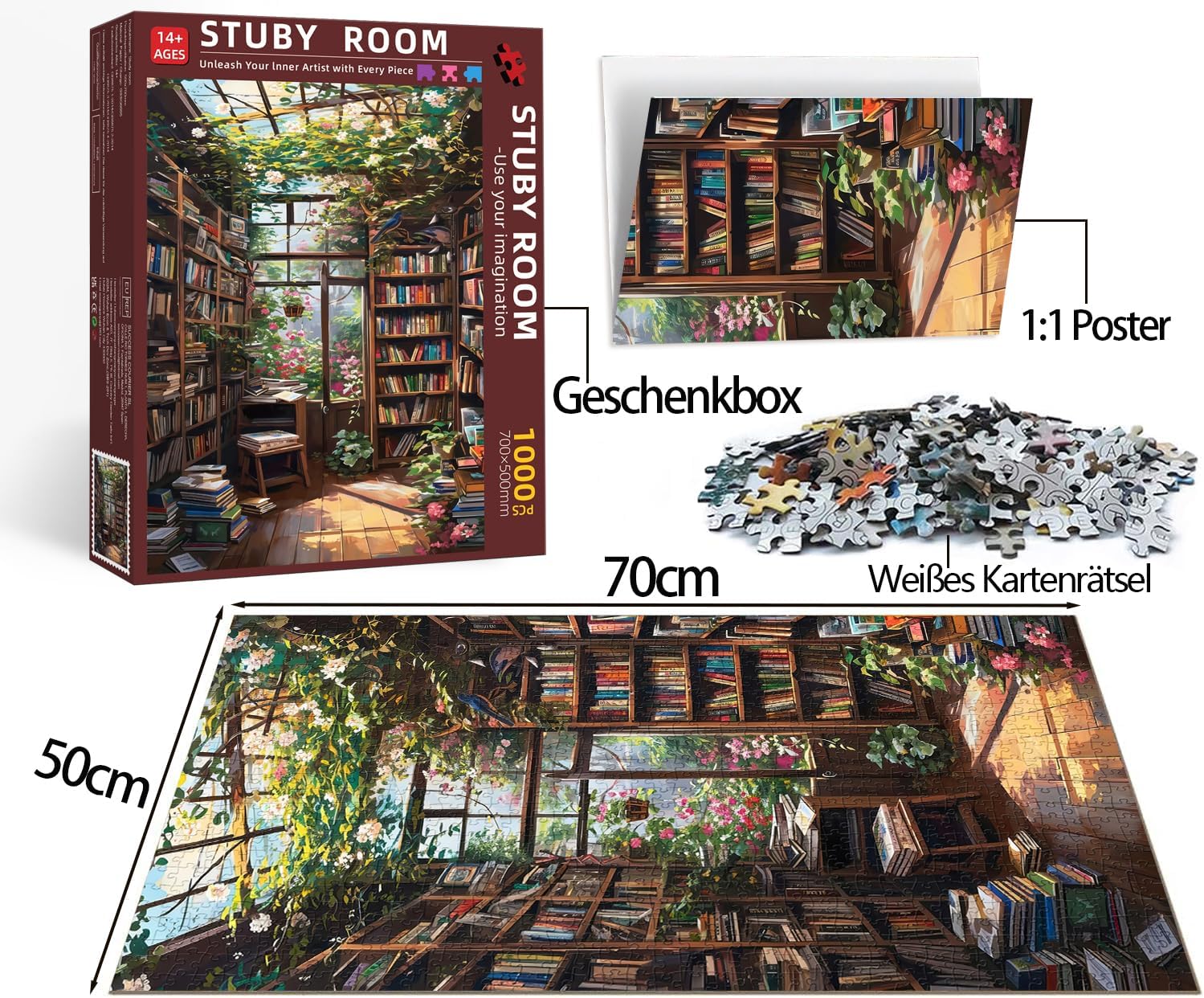 Thumbnail 2 de Puzzle 1000 Teile Erwachsene Blumenzimmer – 70 x 50 cm, Lernspiel & Geschenk, inkl. 1:1-Vorlage