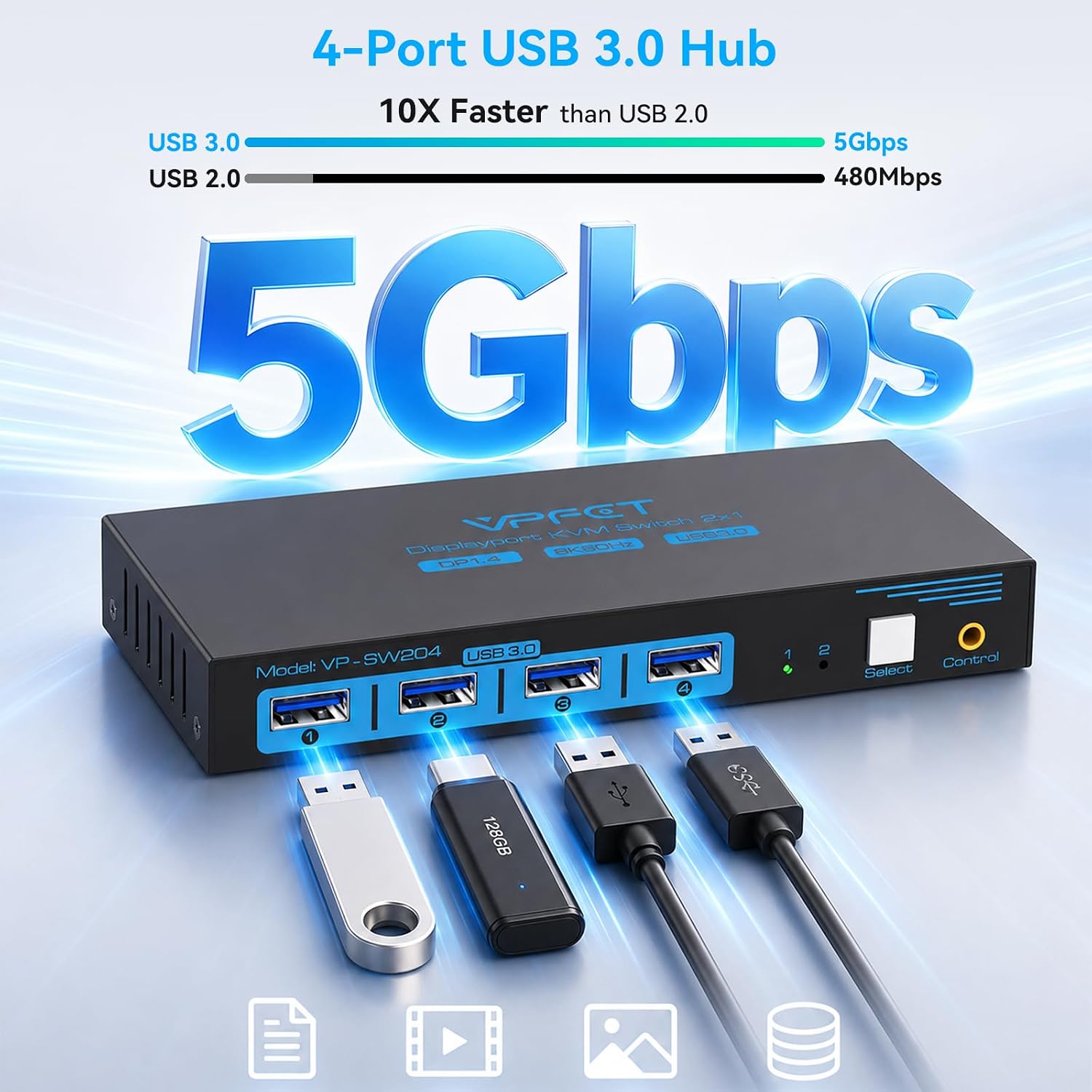 Thumbnail 4 de CMSTEDCD-GMXHK-US-SW204N-Deep Blue DisplayPort KVM Switch, 8K@60Hz