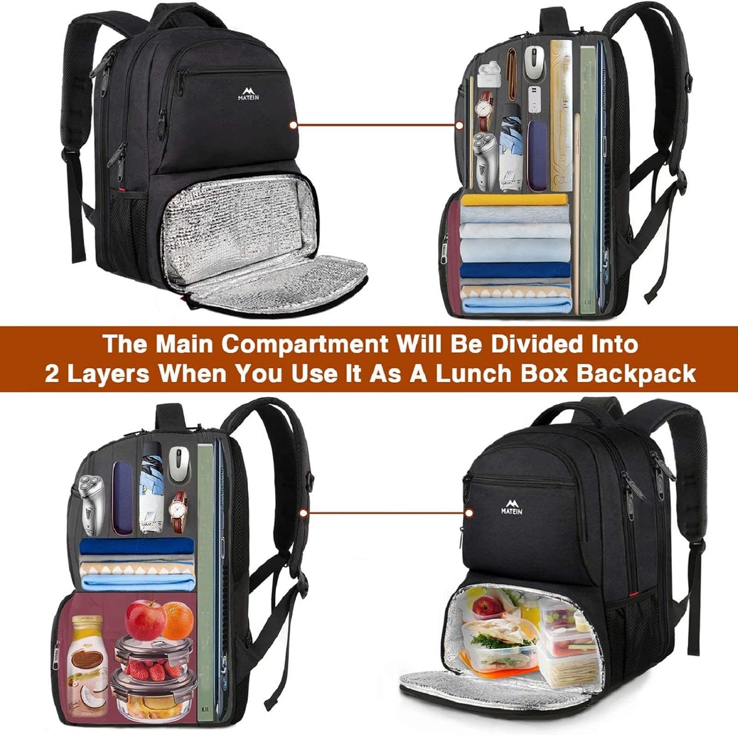 Detalle 2 de MATEIN 17-Inch Lunch Backpack, Water-Resistant with Insulated Compartment