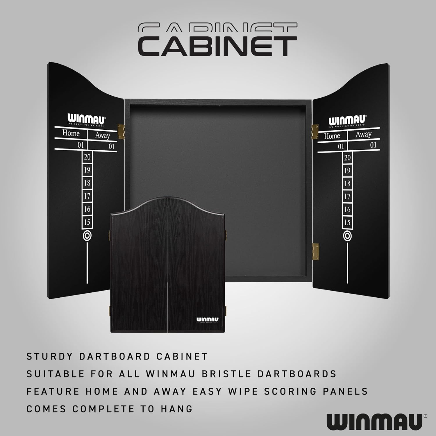 Detalle de WINMAU Skull Deluxe Dartboard Cabinet Set – Veneer-Effect Wood, Magnetic Closure