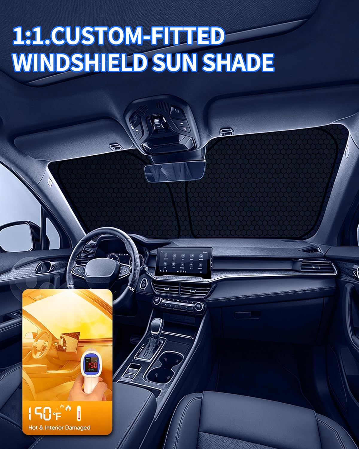 Detalle de F150 Custom Windshield Sun Shade for 2015–2026 F-150 (Foldable, UV Blocking, No-Gap Fit)
