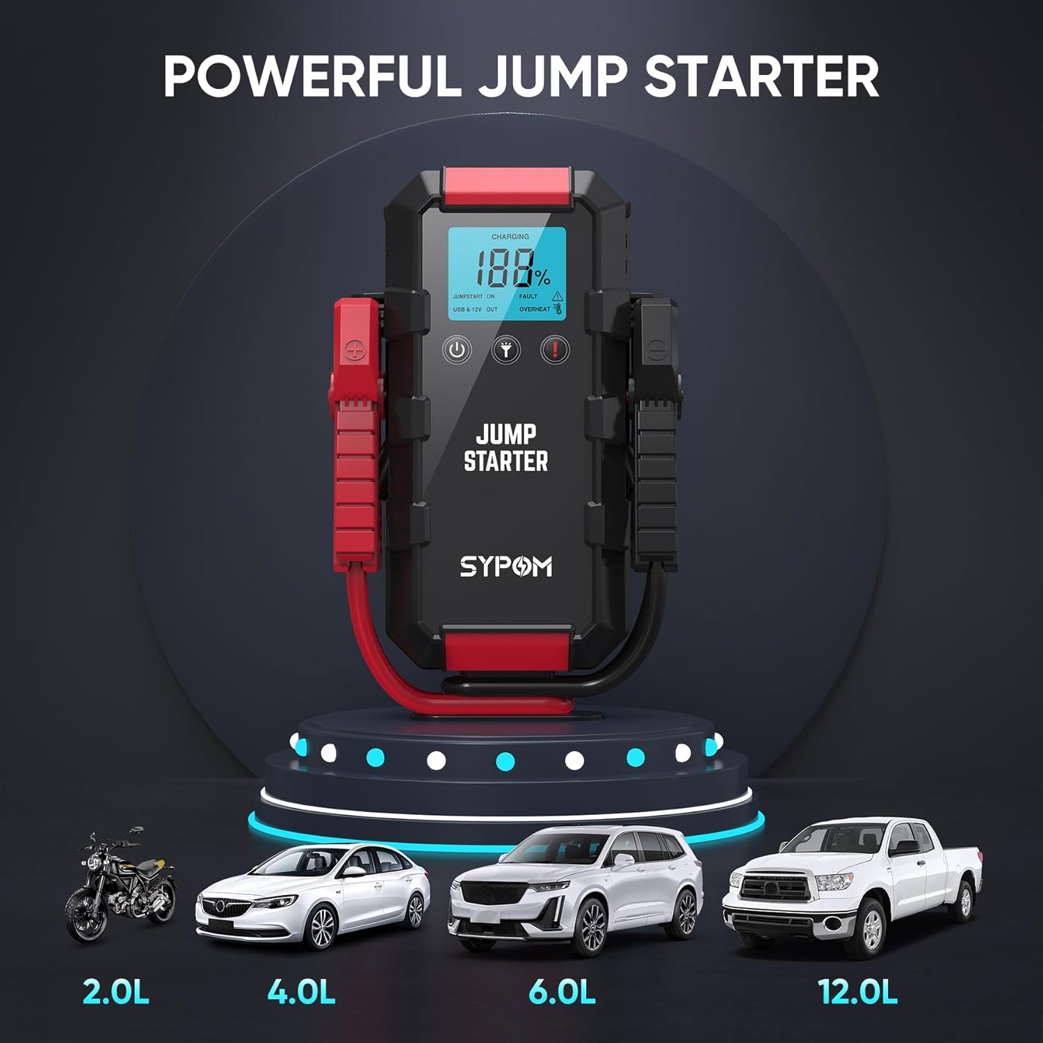 Detalle de SYPOM Démarreur de batterie automatique 6000 A — Booster 4 en 1 (12 V)
