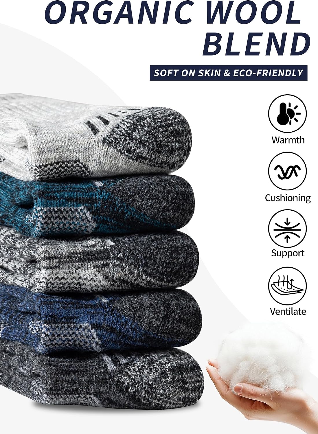 Detalle de Huuwi Men's Merino Wool Crew Socks