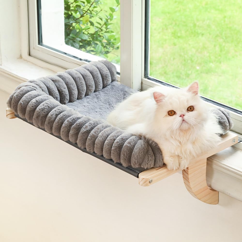 Detalle de valigogo VL-CWP01-L-G Cat Window Perch, Large Gray Faux-Fur Cushion