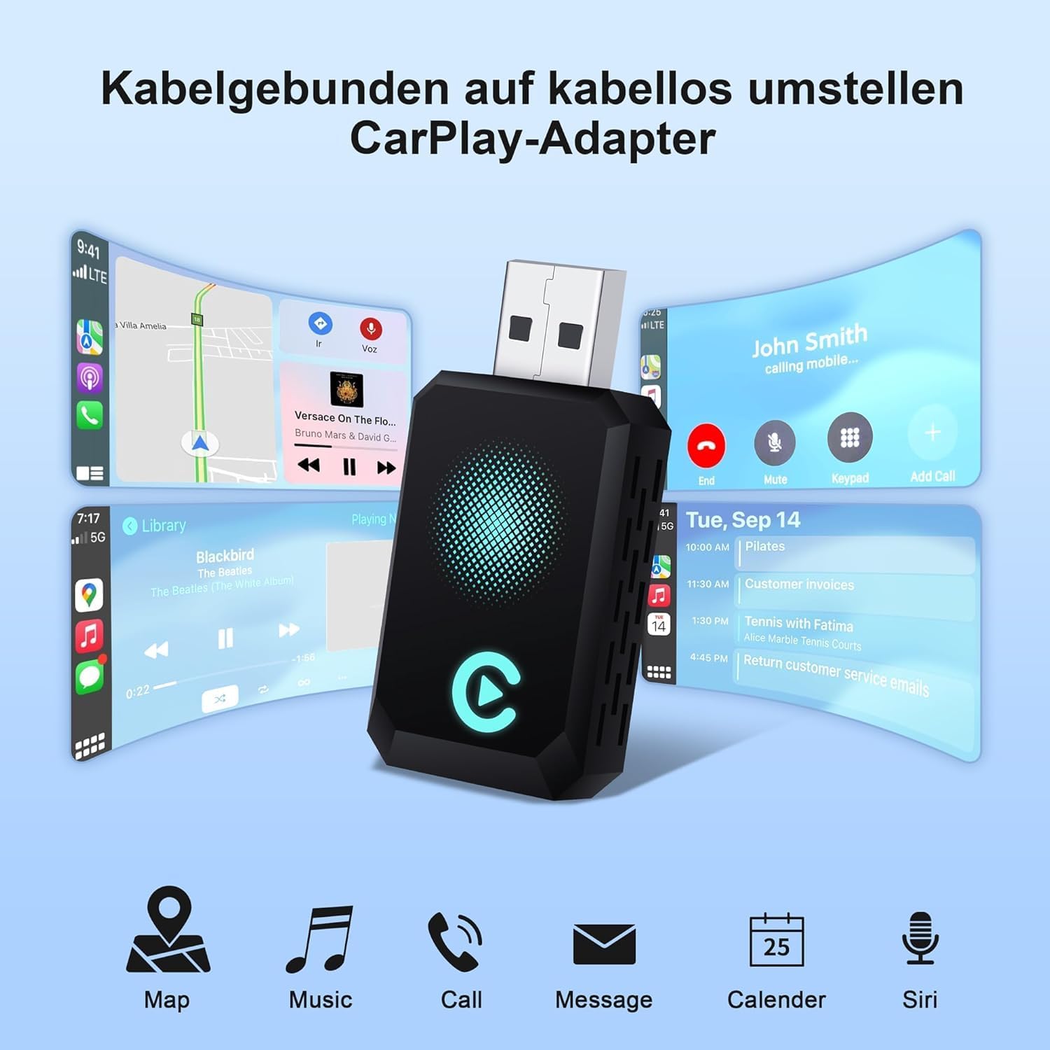 Thumbnail 1 de CAENEEDER Wireless Carplay Adapter (Blue) – Convert Wired CarPlay to Wireless for 2016+ Vehicles