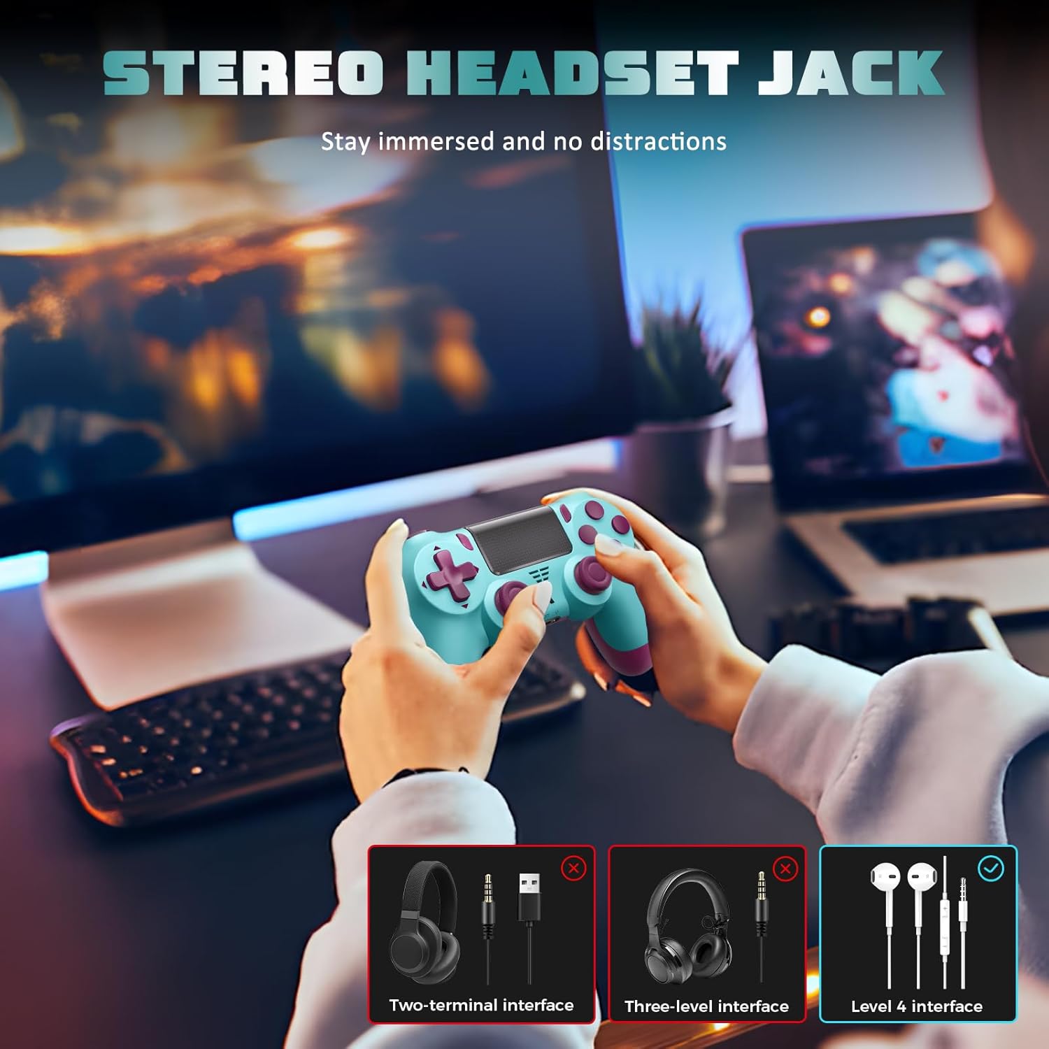 Detalle de Glitfix Wireless Controller für PS4/Pro/Slim und PC – Bluetooth Gamepad mit Touchpad, Dual Vibration & 3,5 mm Audio