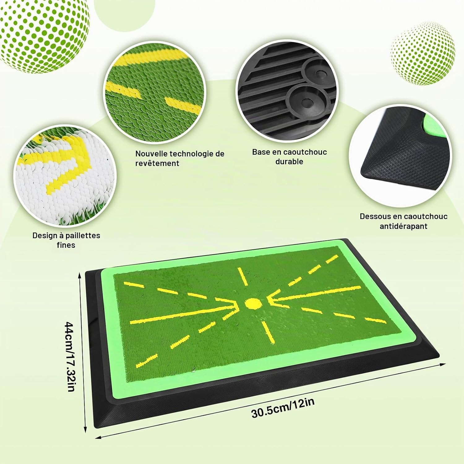 Detalle de Ykall golfoefenmat met swingfeedback en antislip rubberen onderkant