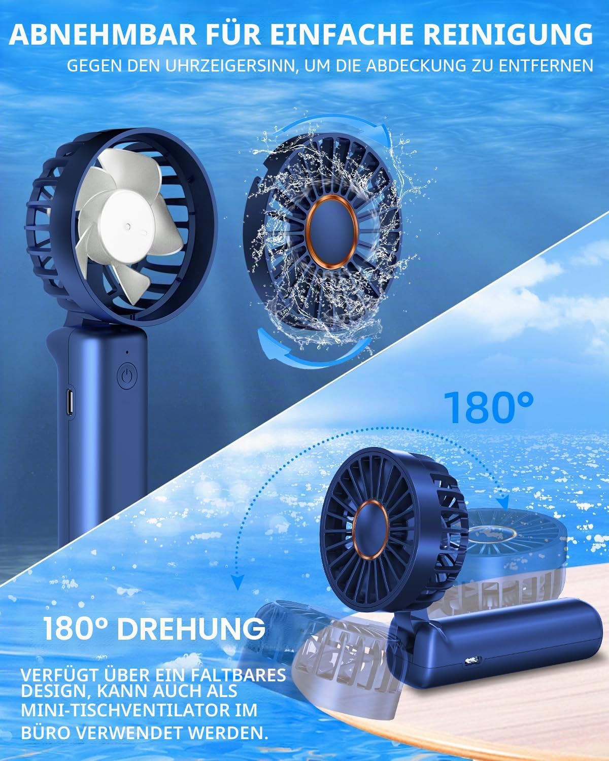 Thumbnail 6 de Hssio Tragbarer Handventilator – kompakter 2-in-1 Ventilator mit 180° Faltbarkeit und 3 Geschwindigkeiten