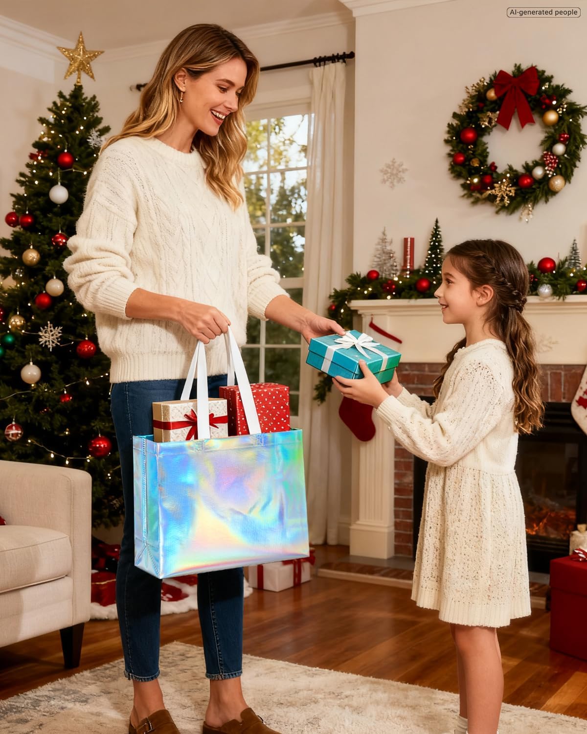 Thumbnail 6 de Lzerking Reusable Gift Bags Set — 30 Pack, Holographic Non-Woven with Handles (13x5x11 inches)