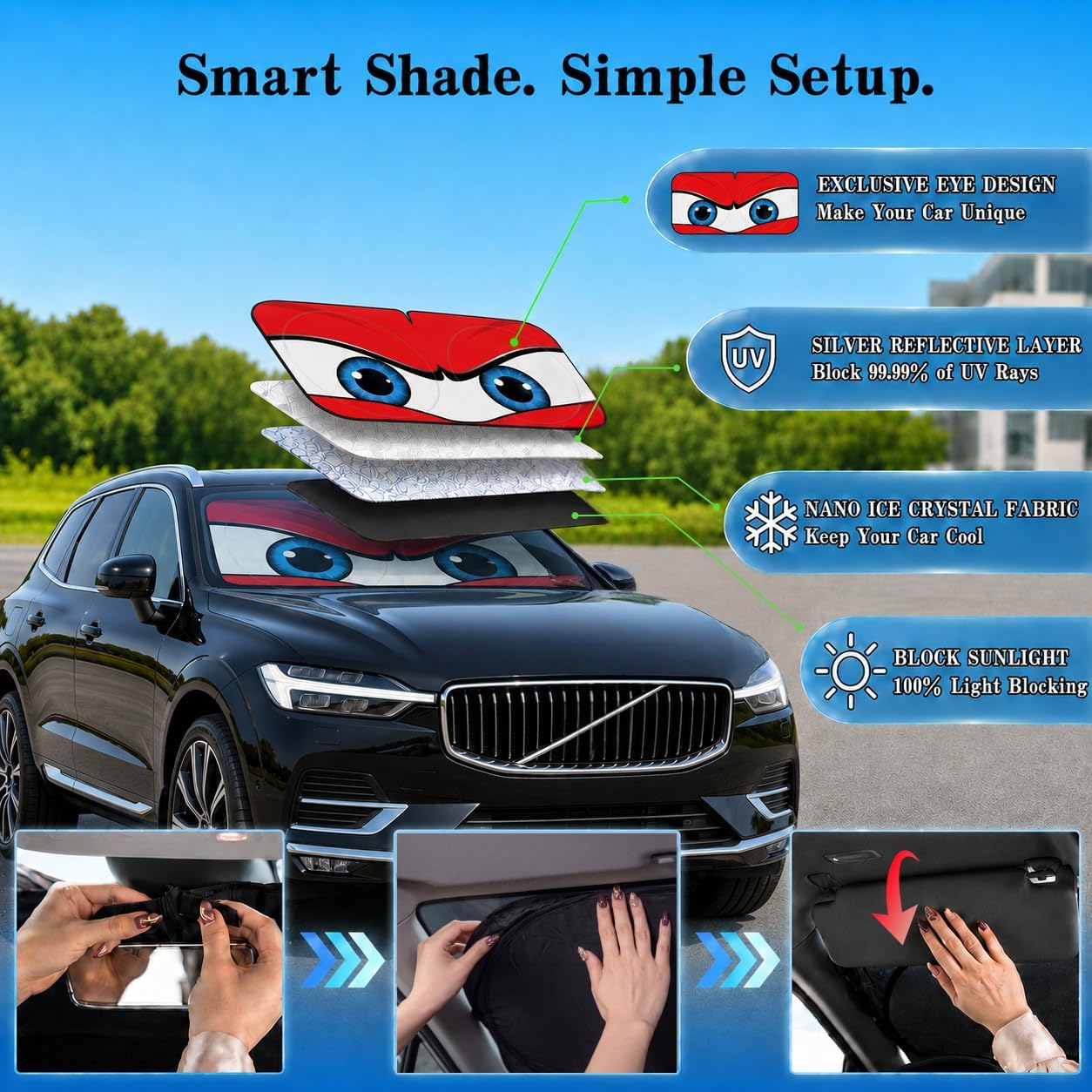 Thumbnail 3 de Angry Red Universal Car Windshield Sun Shade (63 x 31.5 in) for Mid/Large Sedans & SUVs