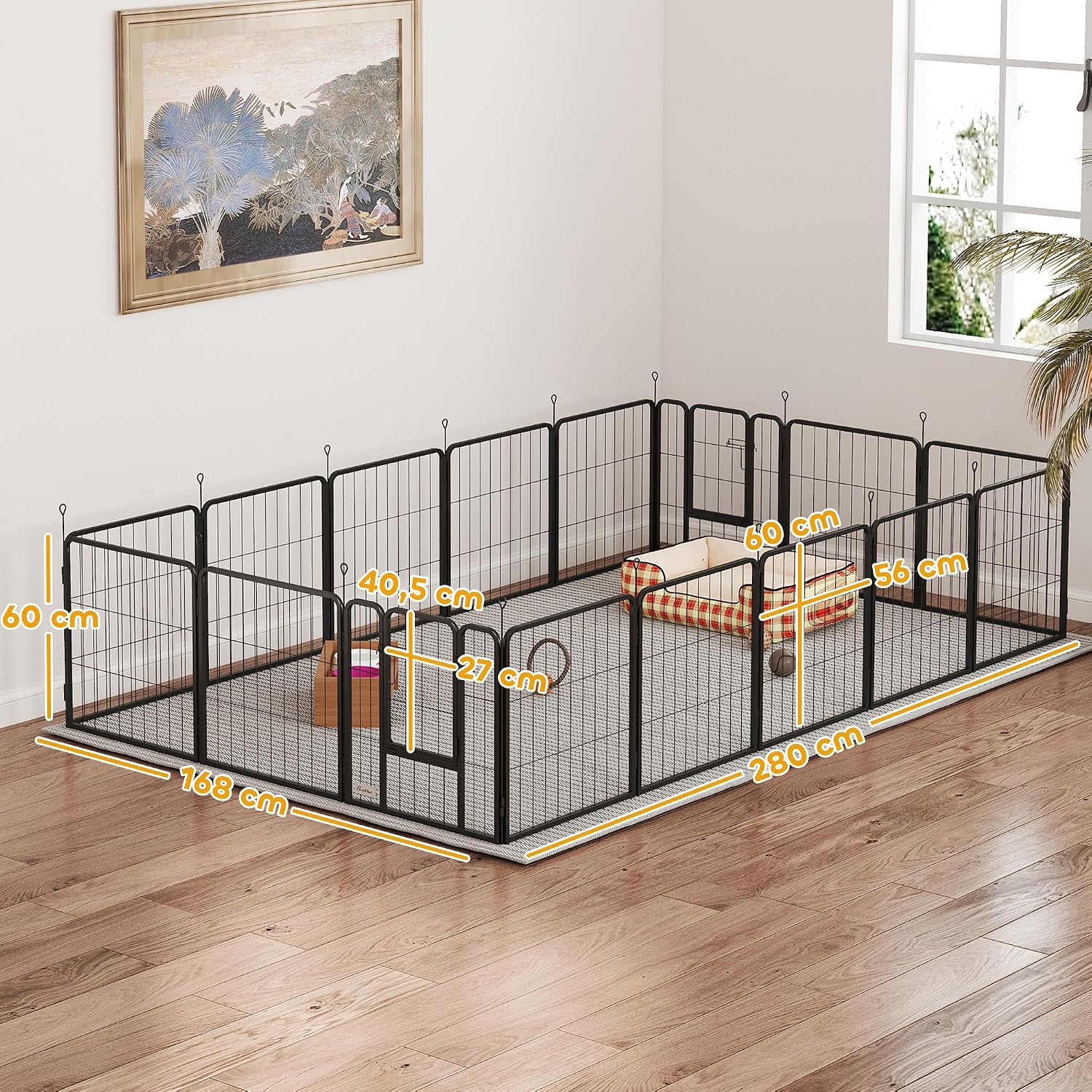 Thumbnail 6 de PawHut parc pour chien pliable en acier 60H cm à 16 panneaux modulables avec 2 portes