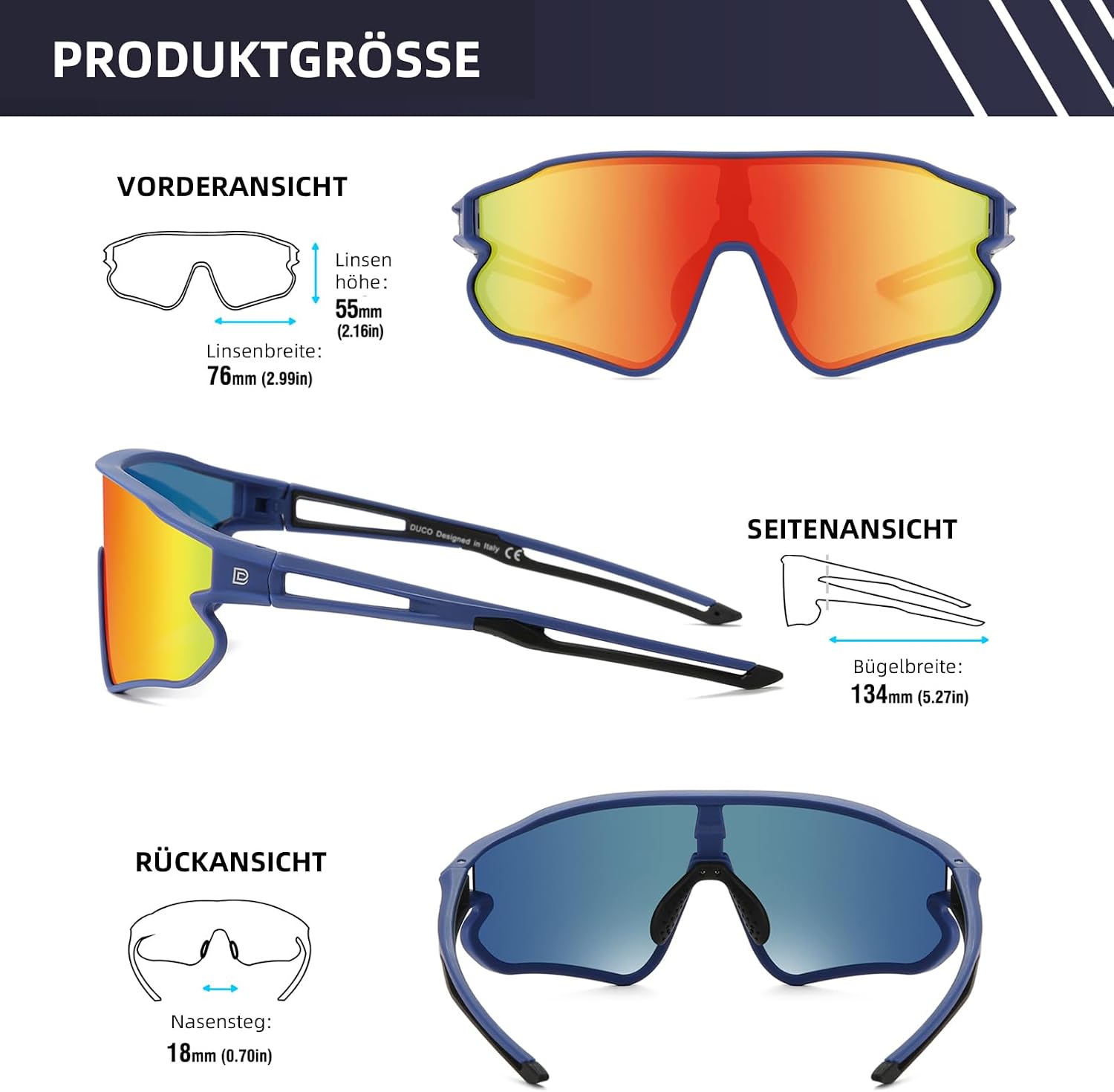 Detalle de DUCO Polarisierte Radsportbrille DC0029 – UV400, TR90-Rahmen, inklusive Box und Zubehör