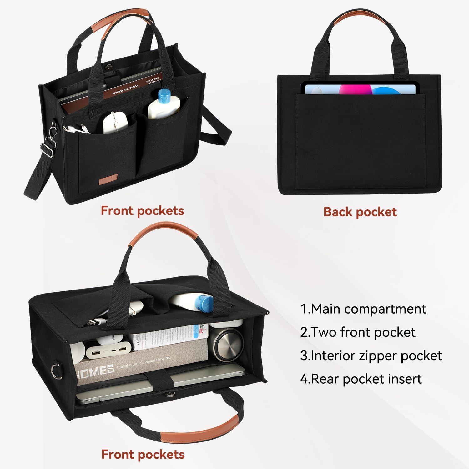 Thumbnail 5 de Voova Large Canvas Tote Bag 13-14in Laptop
