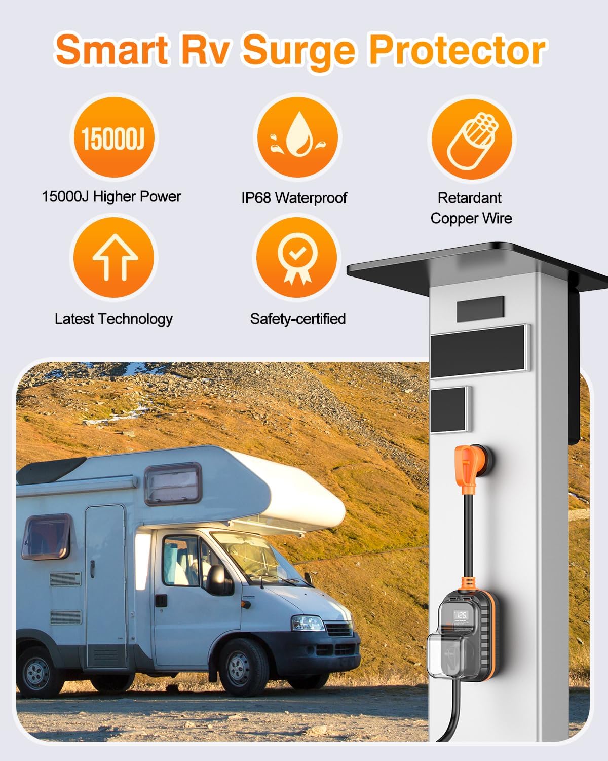 Thumbnail 6 de GEARGO 2026 New 30 Amp RV Surge Protector (15,000J) with Circuit Analyzer and IP68 Waterproof Cover