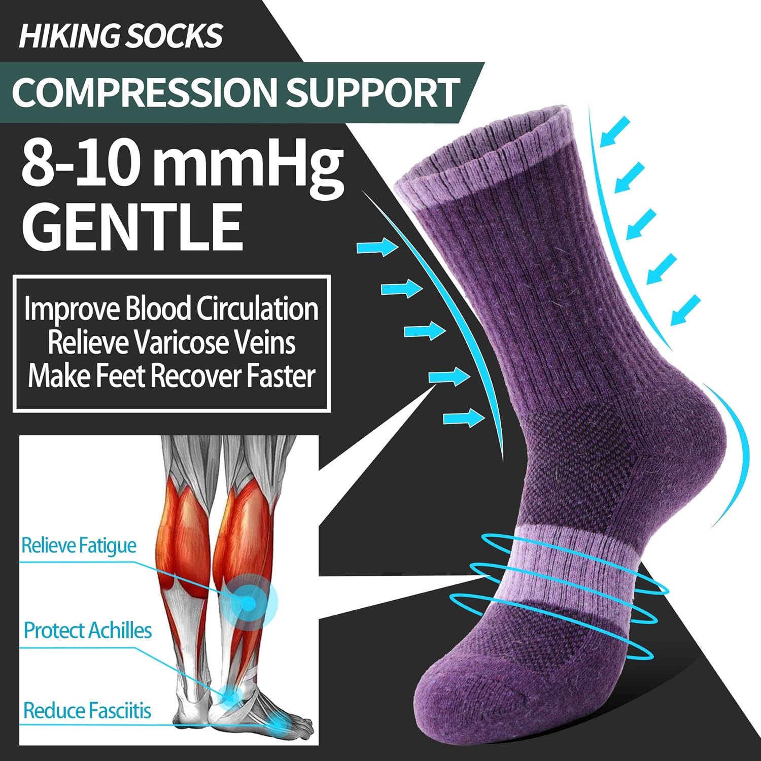 Detalle de Anlisim Merino Wool Crew Socks for Women, Hiking & Running, 5 Pairs