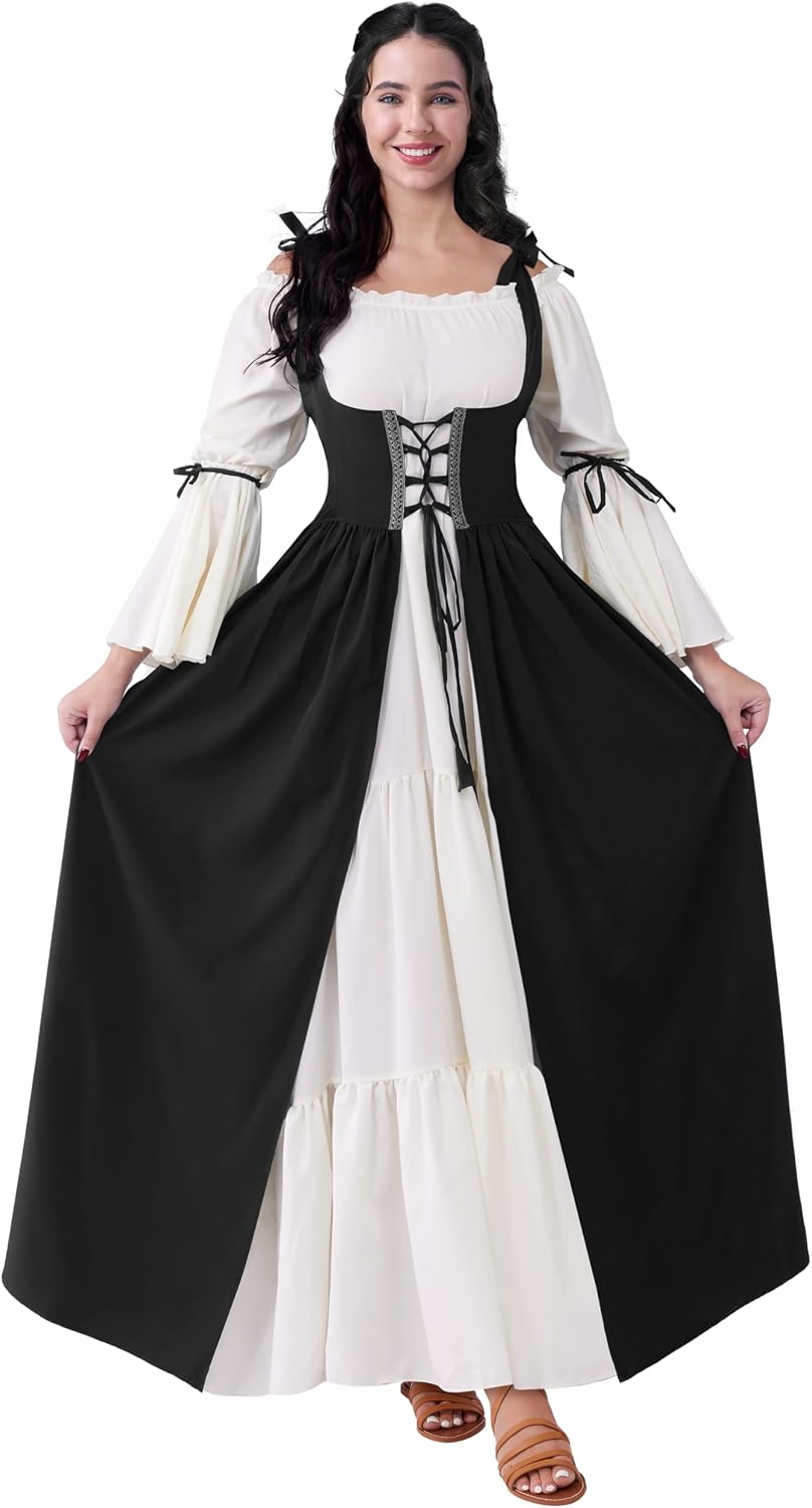 Detalle de Spooktacular Creations Renaissance Costume for Women, Chemise Dress with Lace-Up Details