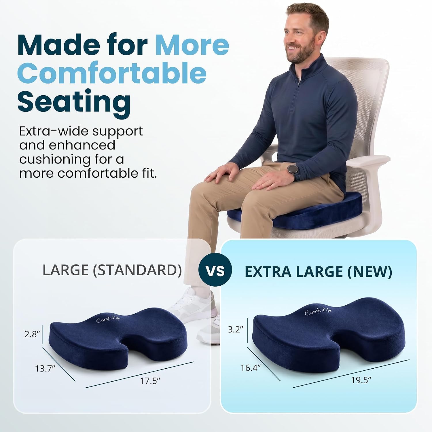 Detalle 2 de ComfiLife Extra Large Gel Enhanced Seat Cushion, Gel Memory Foam, Navy