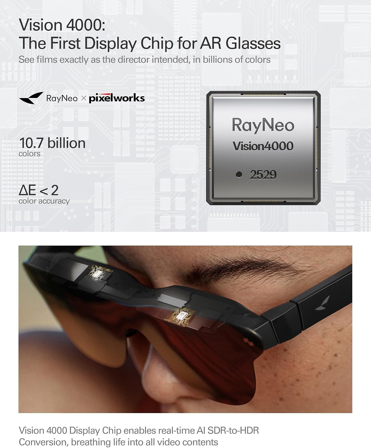 Detalle de RayNeo Air 4 Pro AR/XR Glasses: 201" HDR10 Virtual Display for Immersive Home, Travel, and Gaming