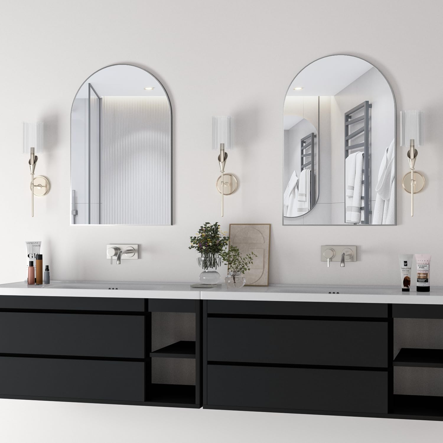 Detalle de NEUWEABY Arched Wall Mirrors, 2-Piece Silver Set with Metal Frames