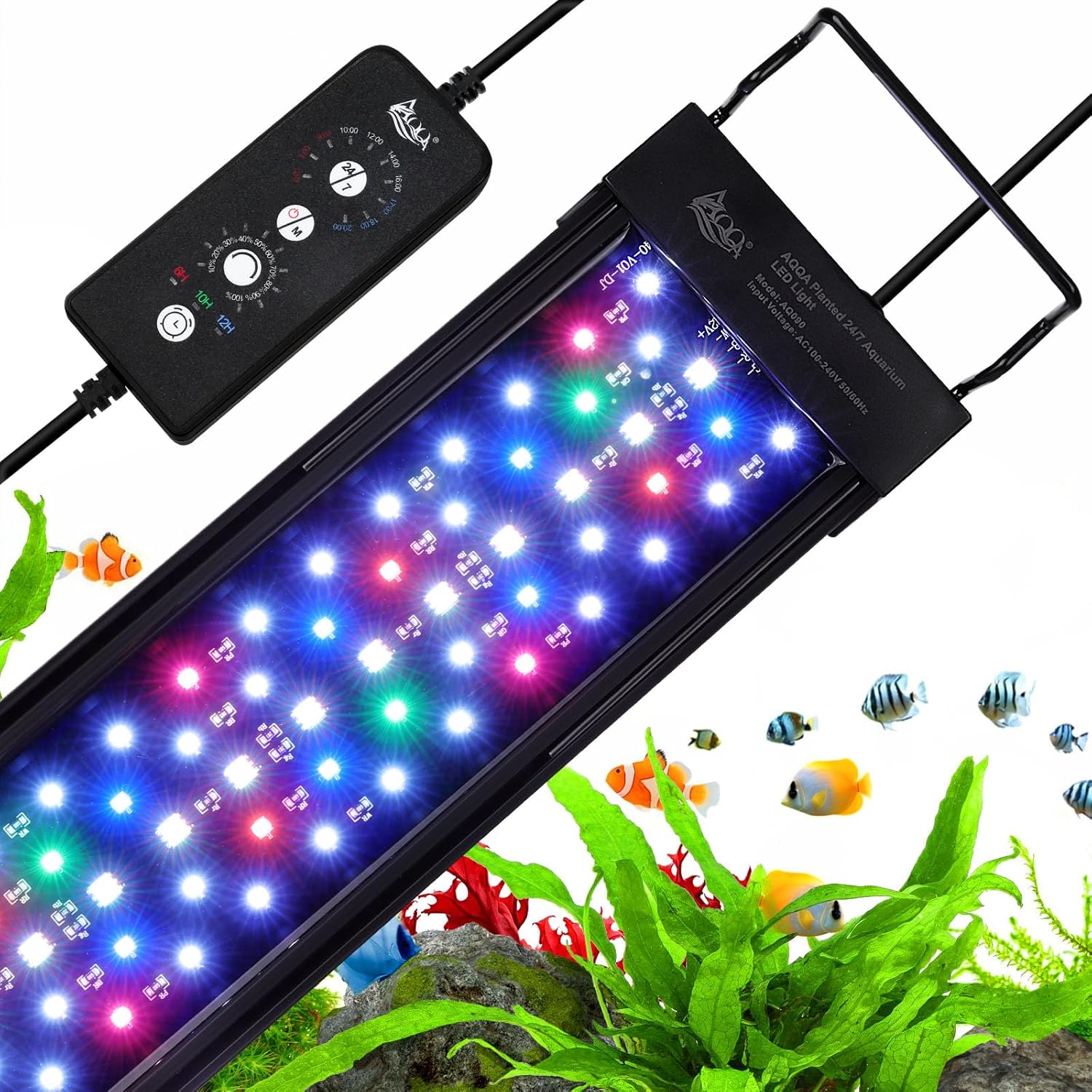 Detalle de AQQA Aquarium LED Beleuchtung 24W Vollspektrum – 24/7 Modus, ausziehbare Halterung, IP68