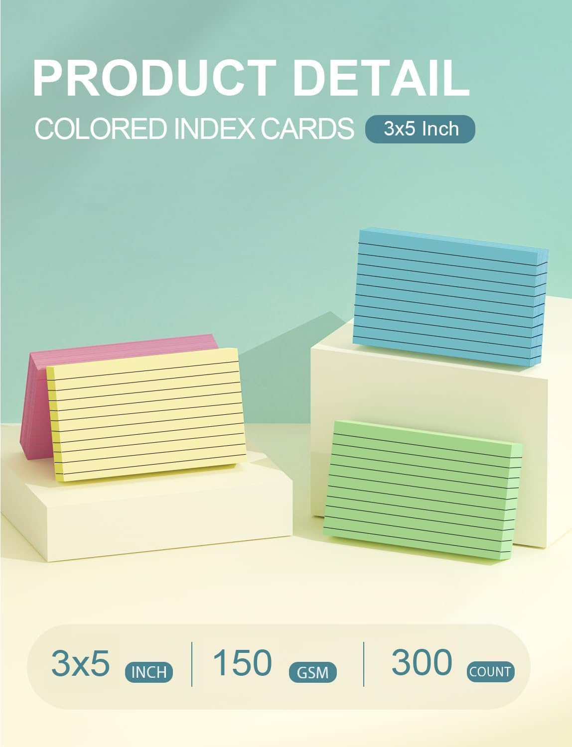 Detalle 2 de 300Pcs Flash Cards 3x5 ruled 150gsm