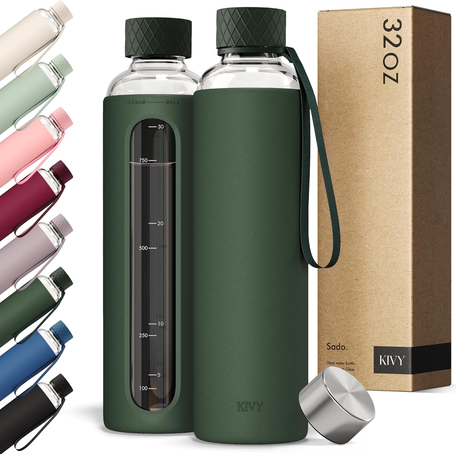 Detalle de KIVY Glass Water Bottle 32 oz 🥤