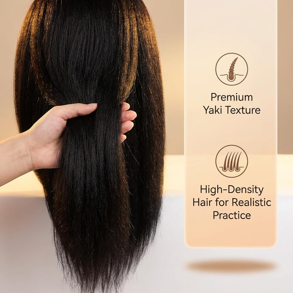 Detalle 2 de HAPOWELL 100% Real Hair Mannequin Head, 16-Inch Braiding Practice Doll