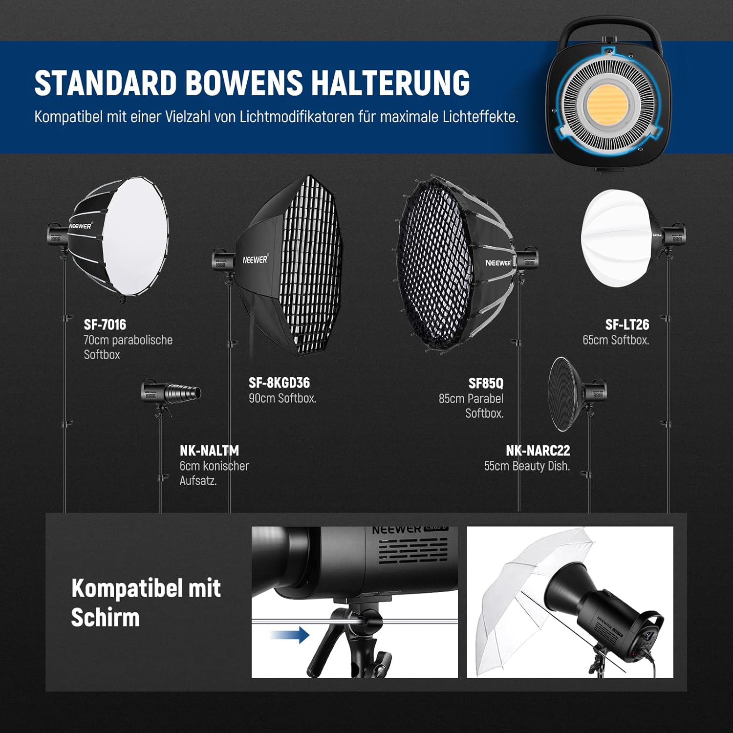 Thumbnail 6 de NEEWER CB60B 70W LED Videoleuchte: 2,4G Funk- & App-Steuerung, 2700–6500K, CRI 97+