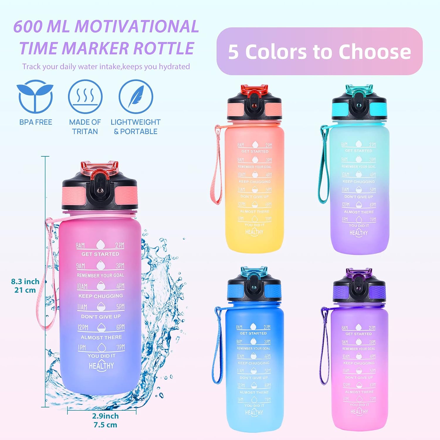 Thumbnail 5 de SUPPRUI 600ml kids water bottle with straw ๐ง