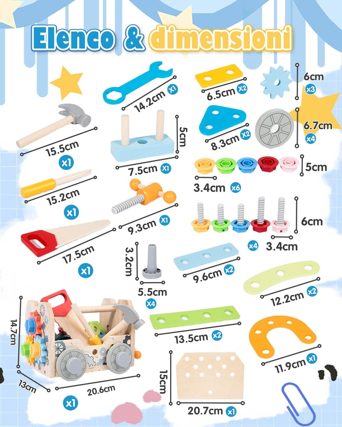 Detalle 2 de Onalix Set Attrezzi in Legno Montessori 50 pezzi per bambini 🧩