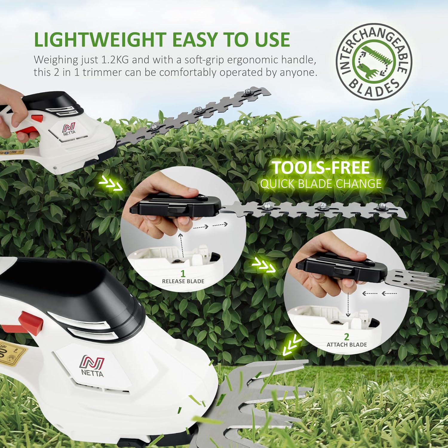 Thumbnail 5 de NETTA 2-in-1 Cordless Hedge Trimmer 12V
