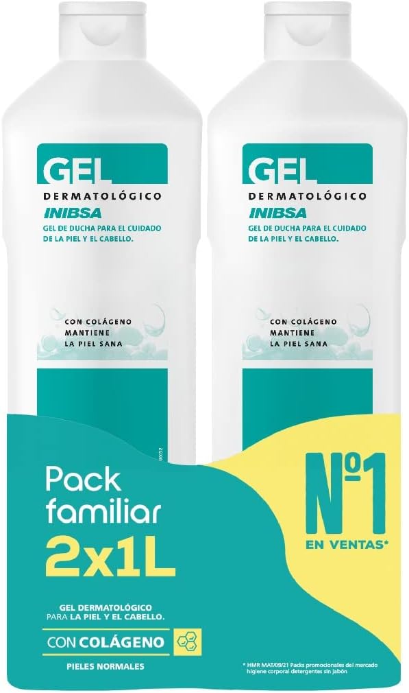 INIBSA Gel de baño dermatológico (pack 2 x 1 L) para cuidado de piel y cabello