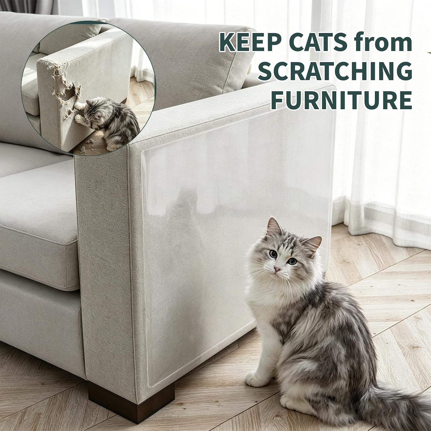 Detalle de KISENG 31.5 Cat Scratch Furniture Protector, Clear PVC Roll, 160" x 12.4