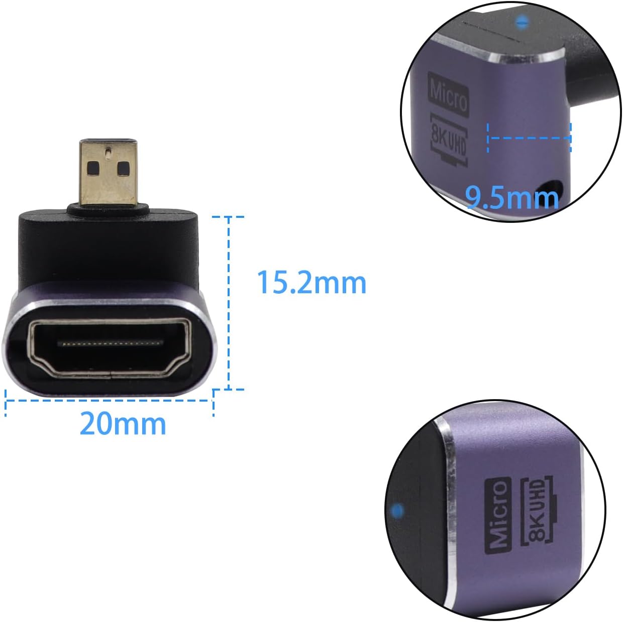 Thumbnail 6 de RIIEYOCA 90° UHD 8K Micro-HDTV Adapter – Micro-HDTV Male zu HDTVS Female, 2er Pack