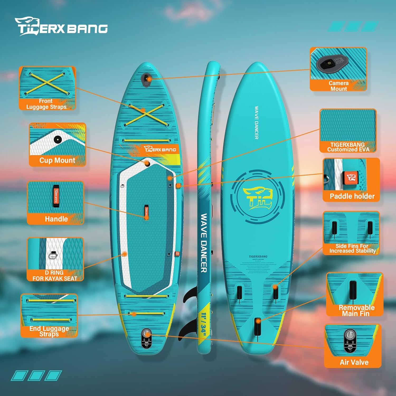 Detalle de TIGERXBANG Tavola SUP gonfiabile con sedile fino a 200 kg, supporto fotocamera e doppia pagaia