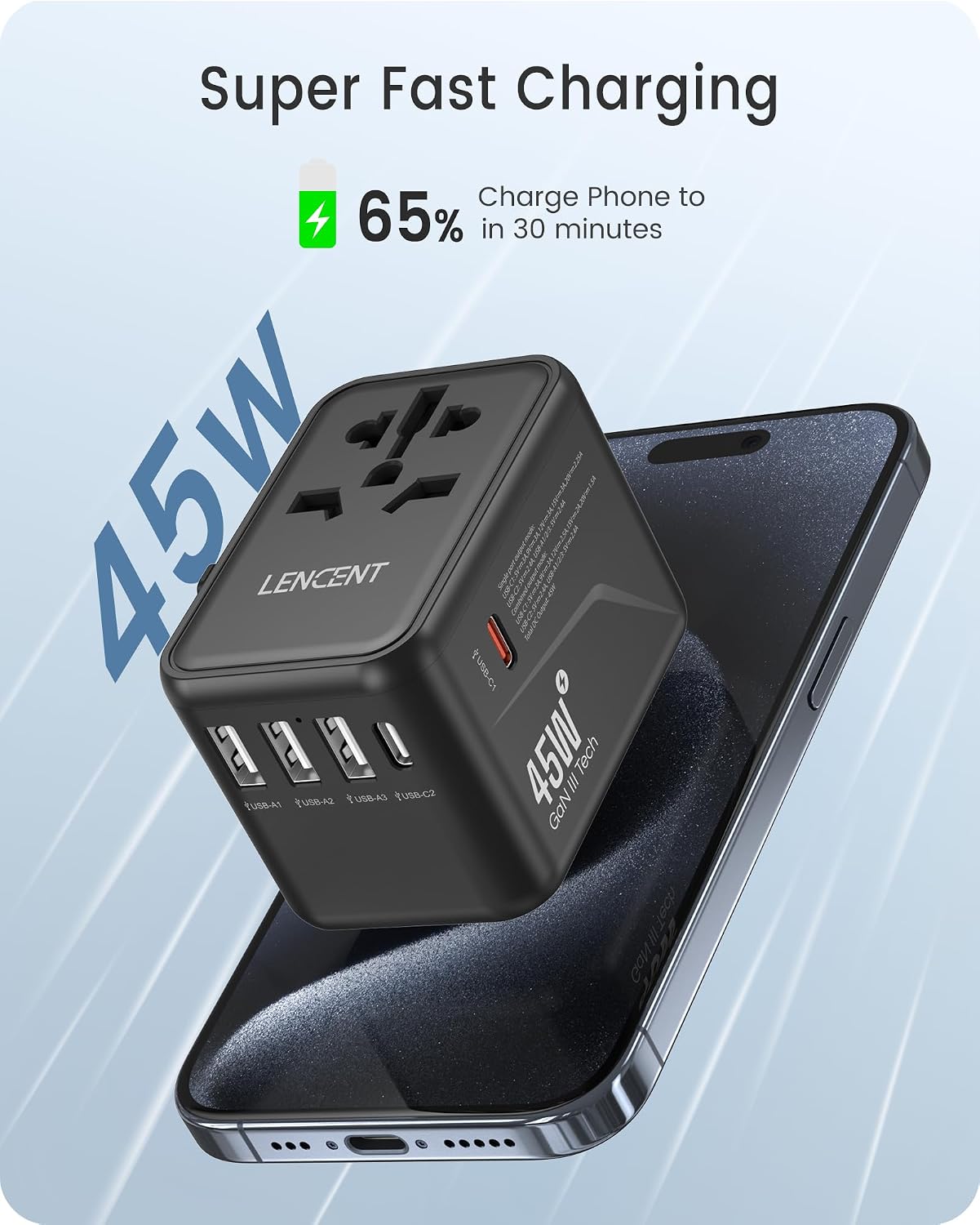 Detalle de LENCENT 45W Adaptateur de voyage universel