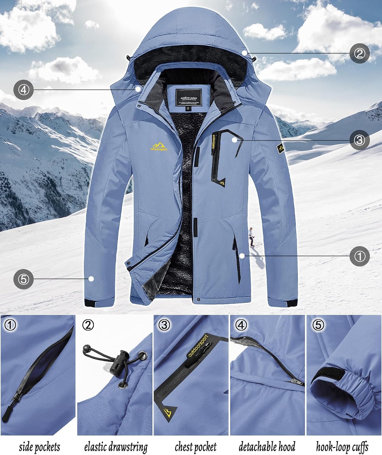 Detalle 2 de Tacvasen Chaqueta entretiempo mujer impermeable