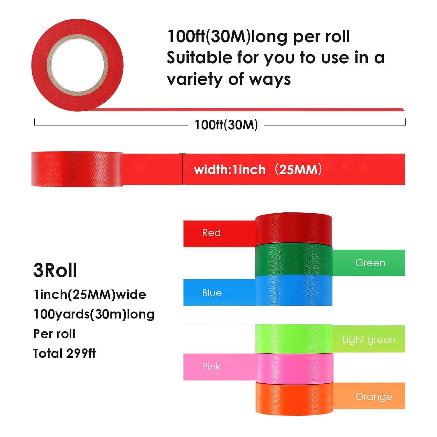 Detalle de AGUZXTM AG-6PACKFT Flagging Tape, 6 Colours, Non-Adhesive PVC, 30 m Rolls