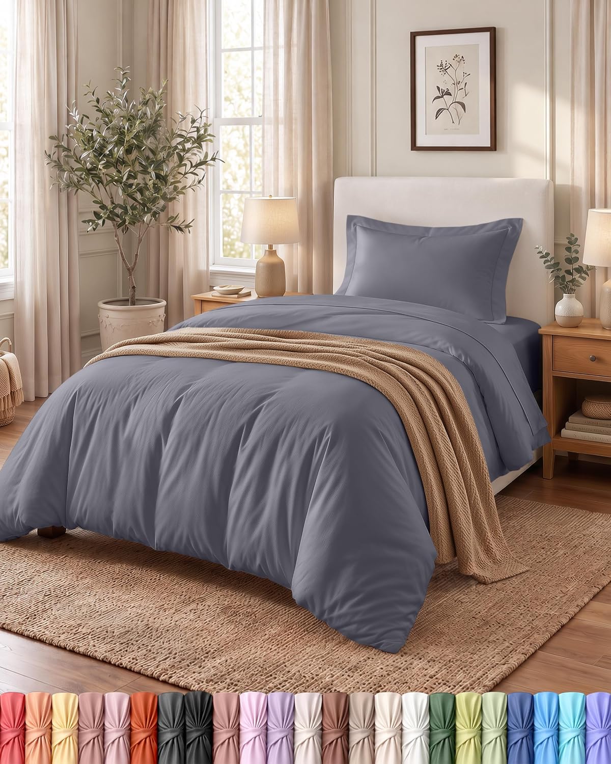 Detalle de Utopia Bedding UB0296 Twin/Twin XL Duvet Cover Set, Grey Polyester, Zippered