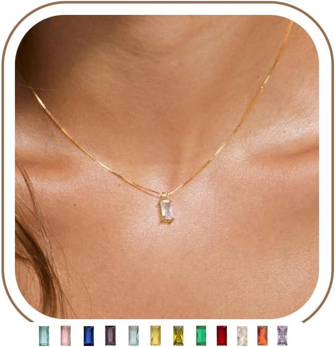 Detalle de FUNEIA Geburtsstein-Kette für Damen: 14K vergoldete Halskette mit Zirkonia-Anhänger