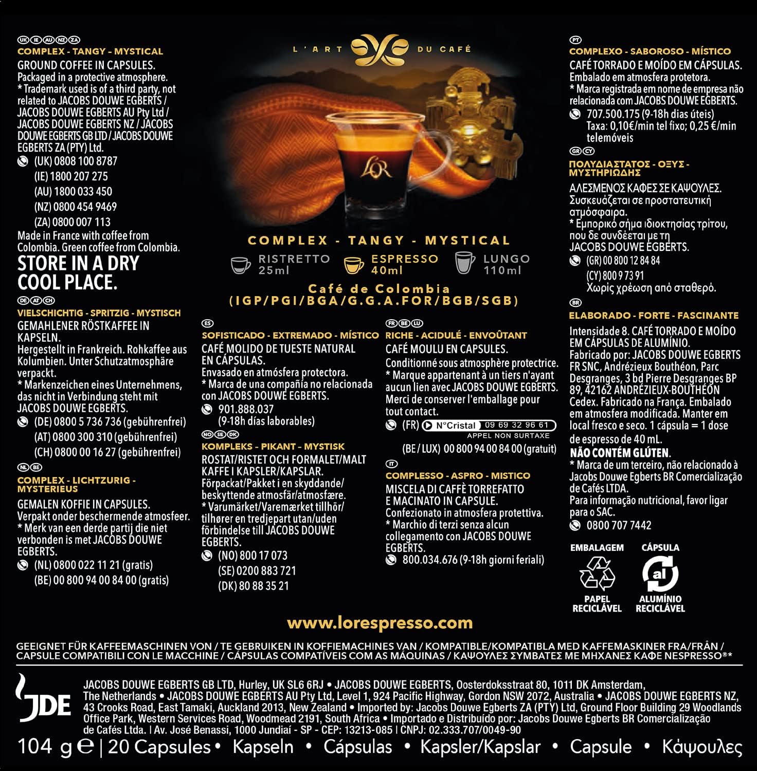 Thumbnail 1 de L'OR Espresso Cápsulas Colombia Orígenes, 200 Compatible Nespresso☕