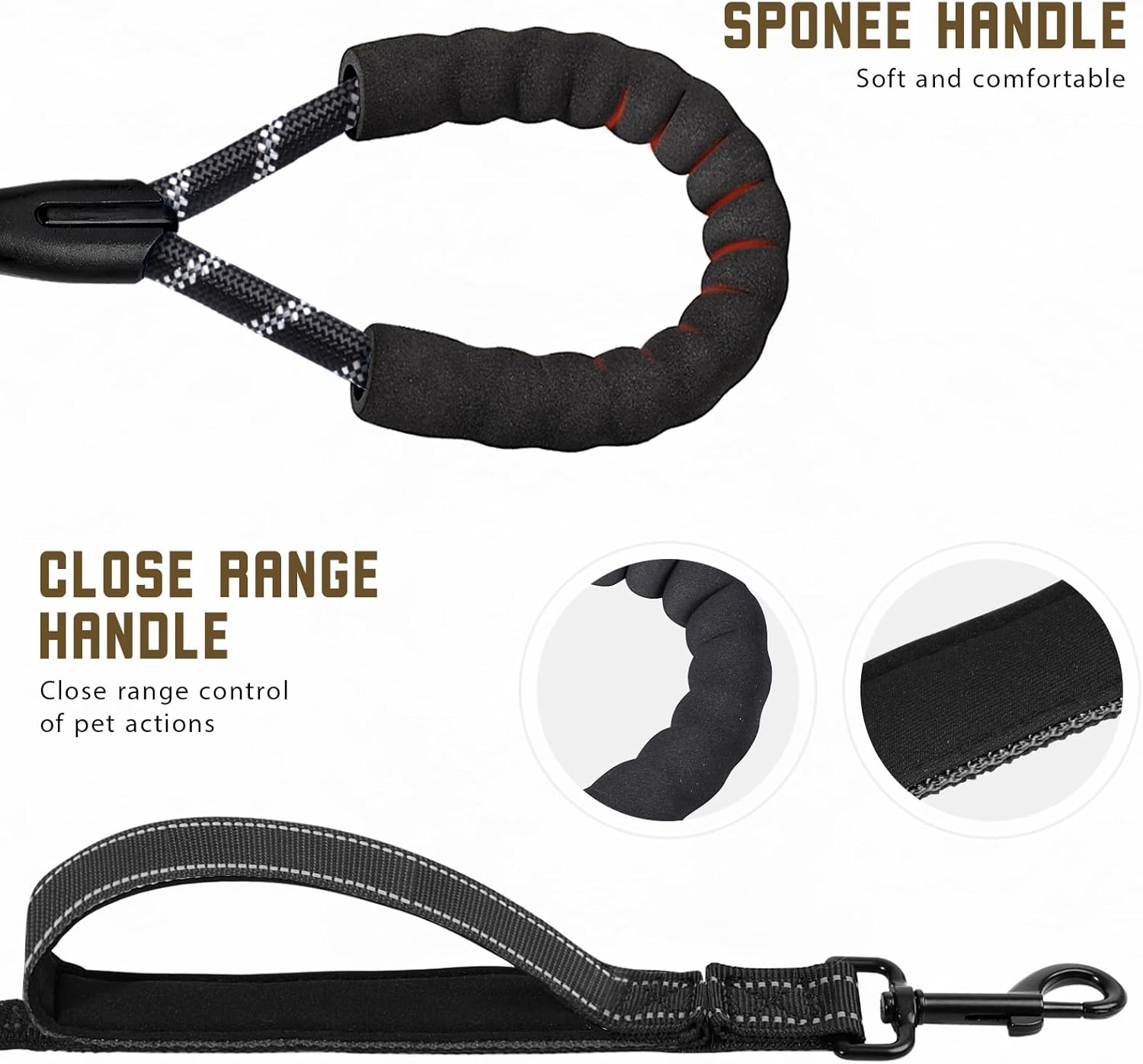 Detalle de Blanlody Double Dog Lead for Walking 2 Dogs — No-tangle bungee split lead with reflective design and padded handles