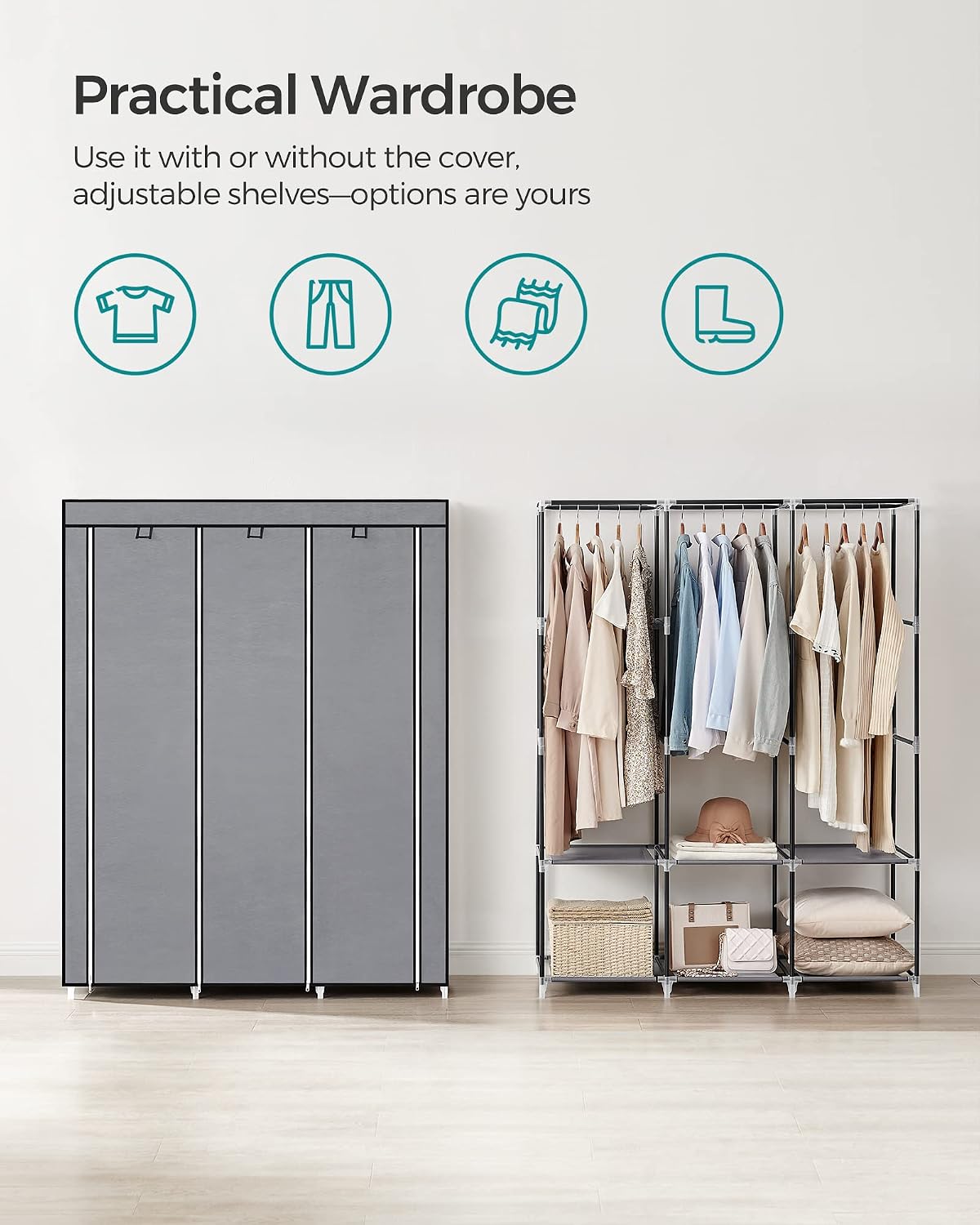 Detalle de SONGMICS RYG092G02 portable wardrobe 130x45x167 cm
