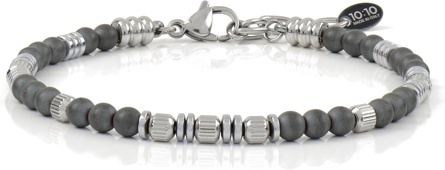 Detalle de Bracciale Uomo Pietre Naturali 4 mm in Acciaio Inox – Made in Italy