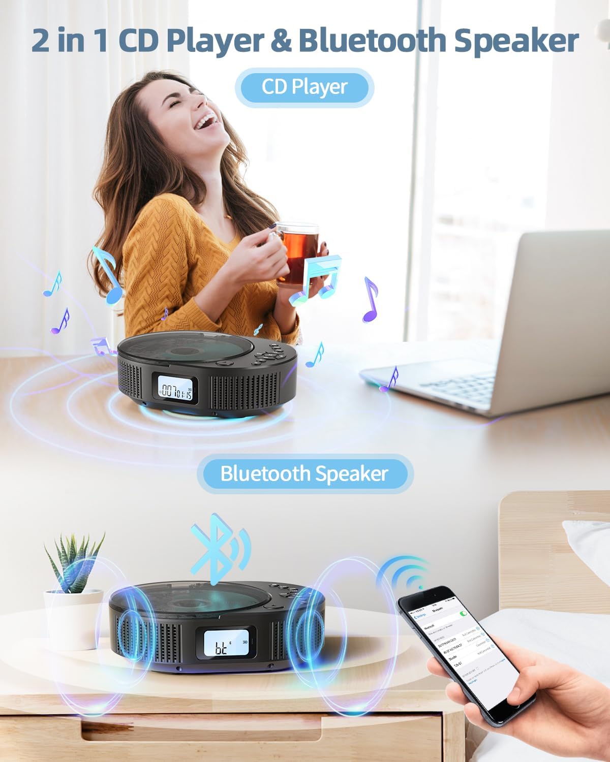 Thumbnail 1 de 2211B Portable CD Player with Bluetooth speaker