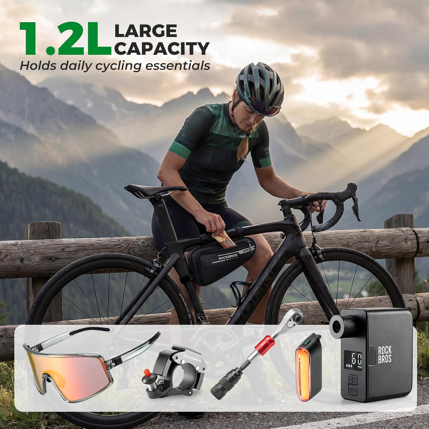 Thumbnail 1 de ROCKBROS sacoche de cadre vélo VTT BMX triangle réfléchissante 1,2 L