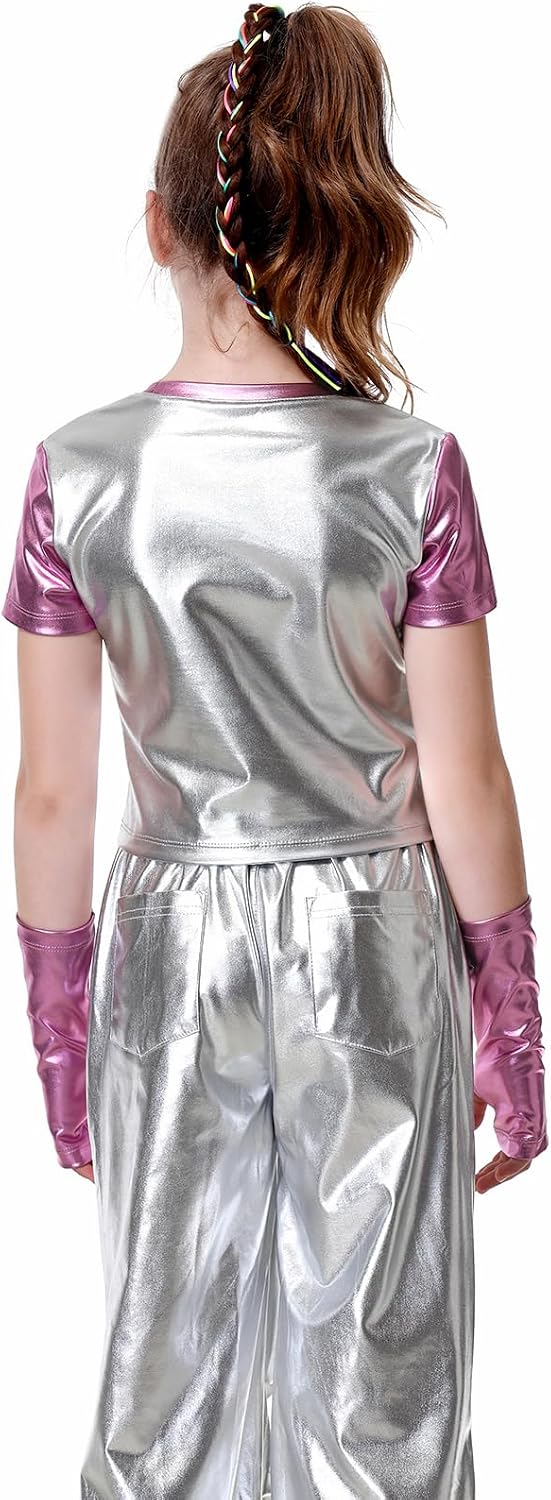 Detalle 1 de LOLANTA I02004 metallic crop top voor meisjes met vingerloze handschoenen